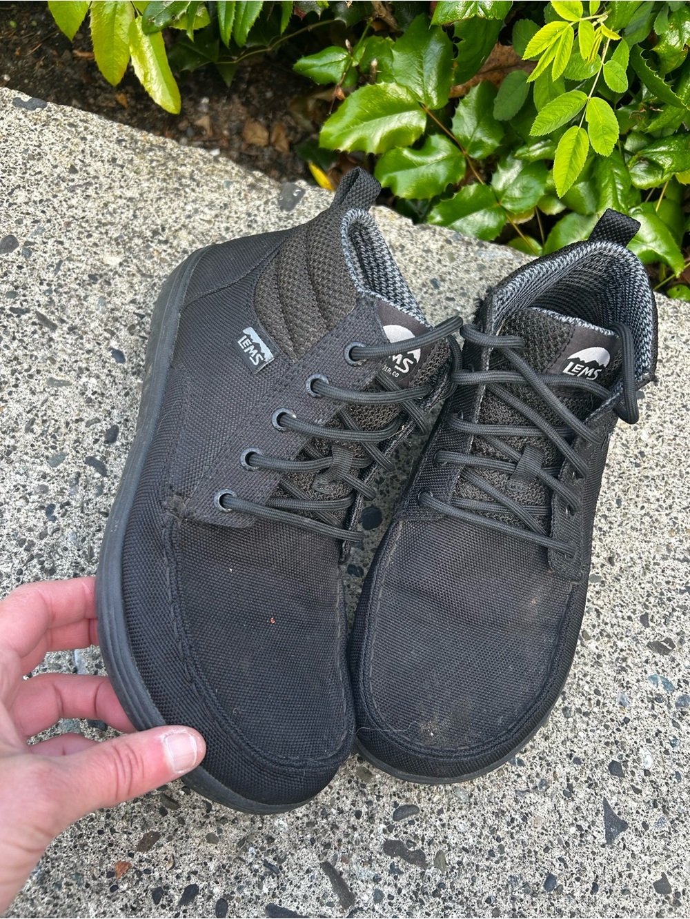 LEMS Boulder Boot Black Canvas Lace Up Vegan Mid Hiking Unisex Mens 6.5 Womens 8